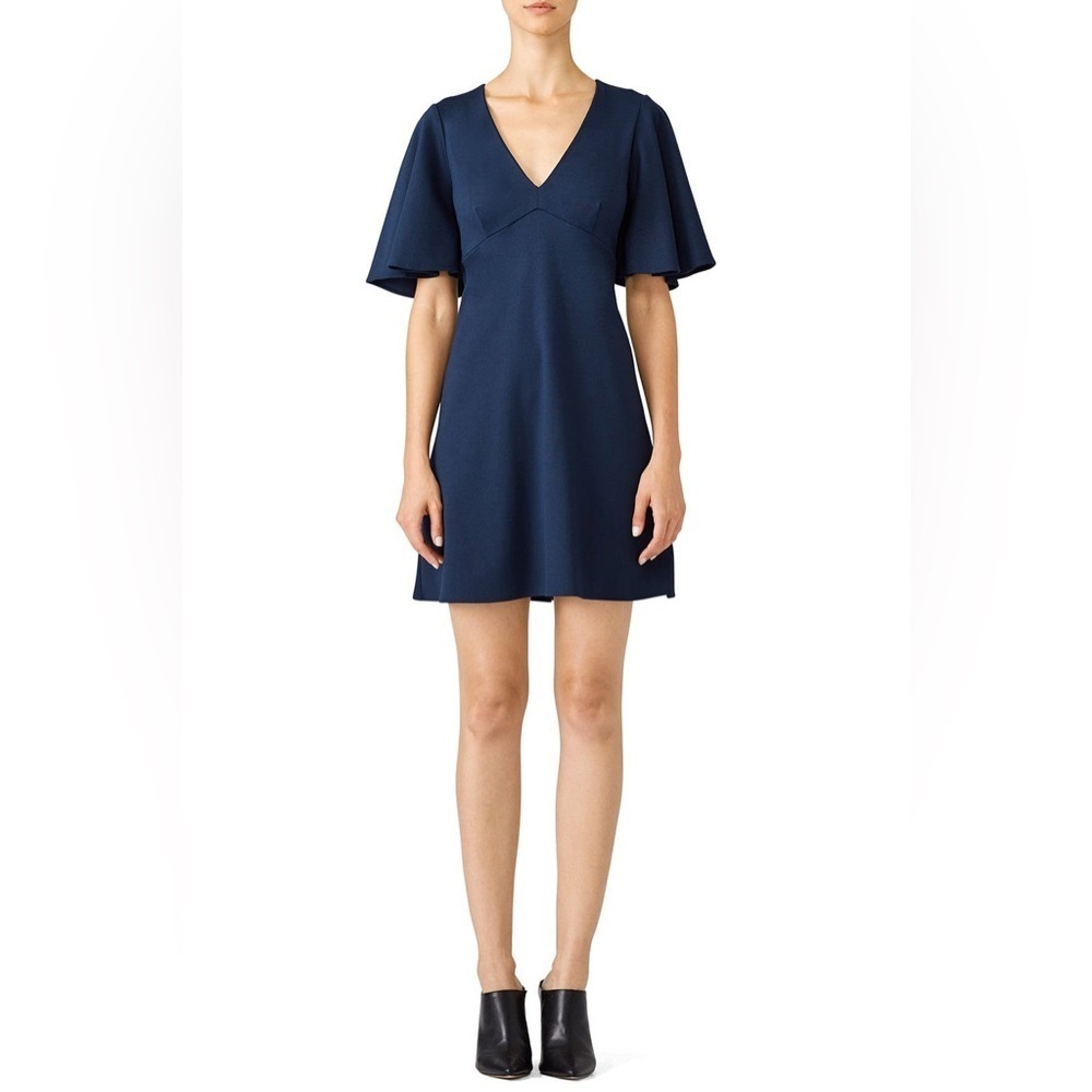 Amanda Uprichard Navy Boca Fit & Flare V-Neck Flutter Sleeve Stretch Dress M